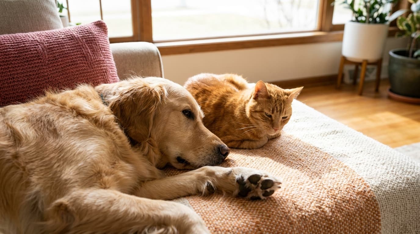 A healthy dog and cat at home